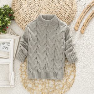 Kids Baby Boys Girls Solid Sweaters Casual Toddler Pullovers Long Tops O-Neck Warm