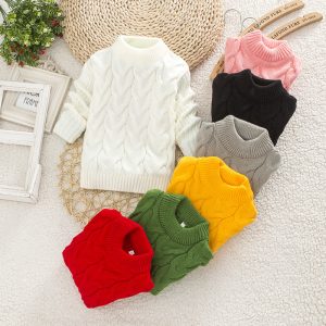 Kids Baby Boys Girls Solid Sweaters Casual Toddler Pullovers Long Tops O-Neck Warm
